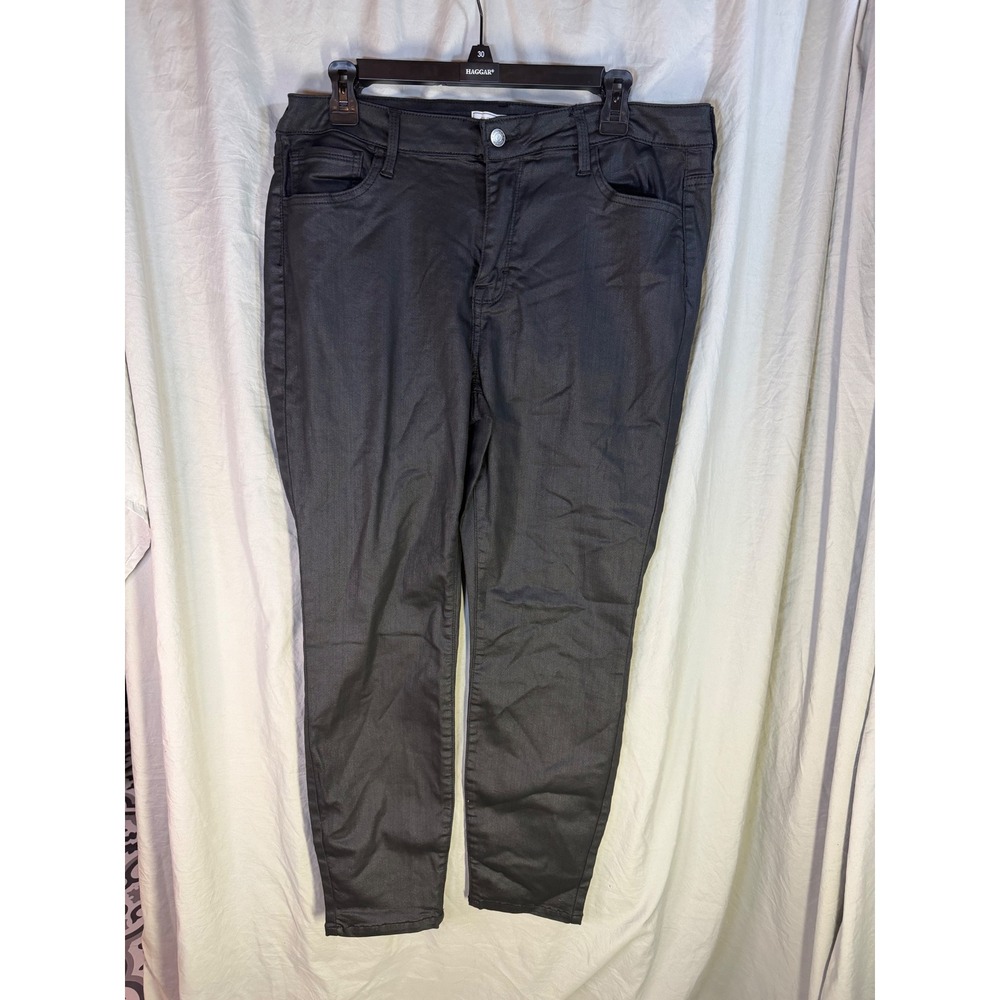 Glitzy Girl Black Coated Skinny Jeans Leather Look High Rise Size 16